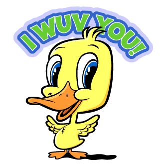 Cartoon duck saying 'I wuv you!'