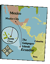 Map of Central and South America, with a line connecting Mexico City and The Galapagos Islands