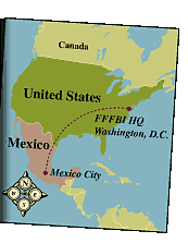 Map of North America, with a line connecting Washington, D.C. and Mexico City