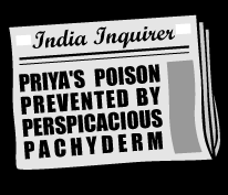 Newspaper headline: GITA'S POISON PREVENTED BY PERSPICACIOUS PACHYDERM