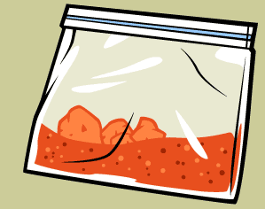 Ziplock bag containing red rocks and dust